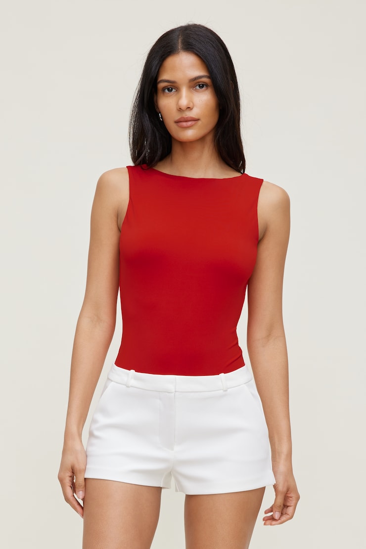 Sculpt Cowl Back Bodysuit Goji Berry Red large