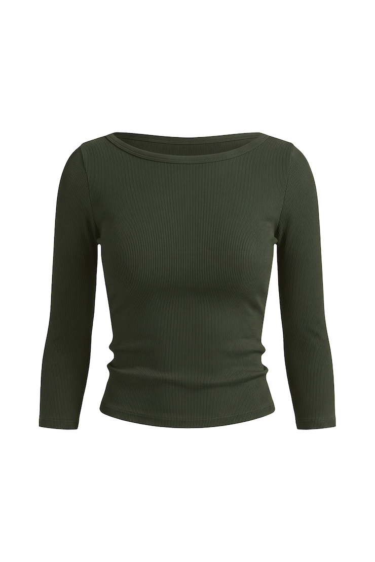 SnatchRib 3/4 Sleeve Top, Olive Obsession, large