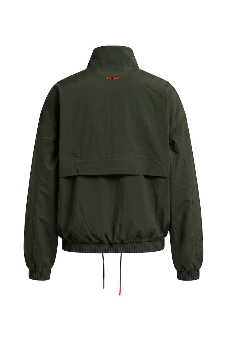Long Water Repellent Windbreaker, Olive Obsession/Spicy Paloma Orange, large