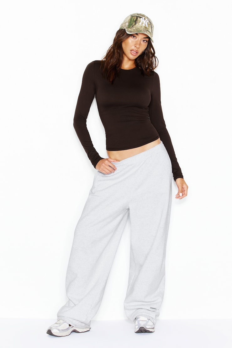 Baretouch Crewneck Long Sleeve Top, Chocolate Mousse Brown, large