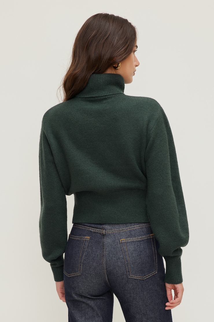 Ellora Cropped Turtleneck Sweater Darkest Spruce Green large