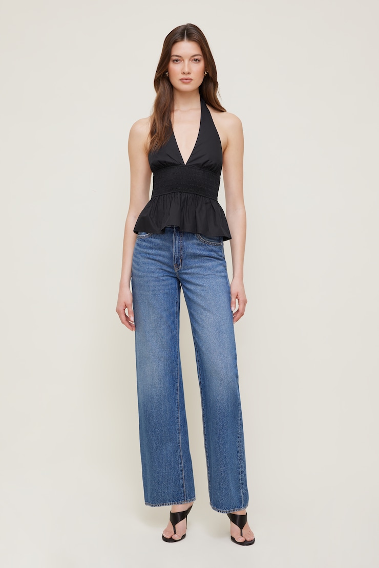 Gemma Poplin Halter Top Jet Black large