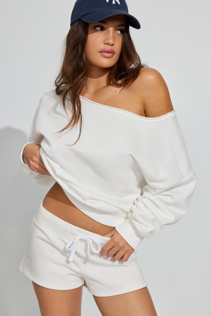 SoftTerry Off Shoulder Sweatshirt, SNOW WHITE, large