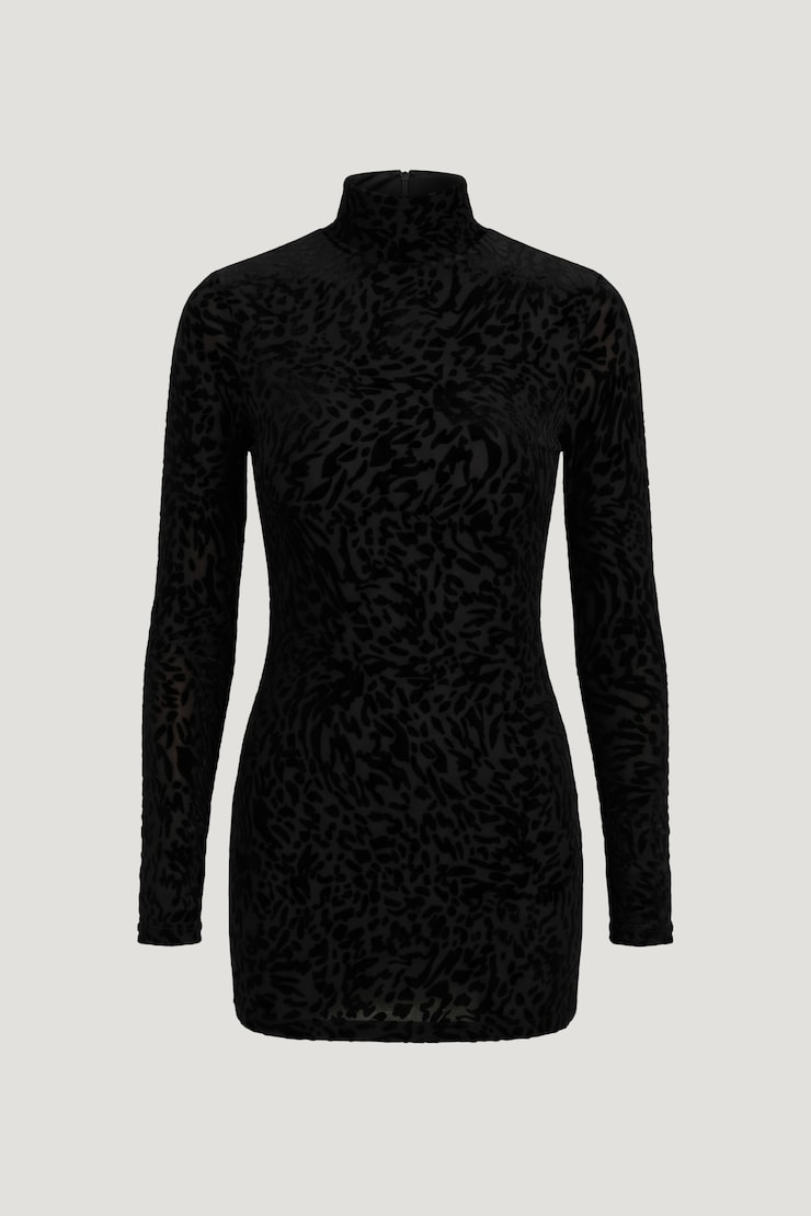 Minirobe à col montant et effet usé Noir encre large
