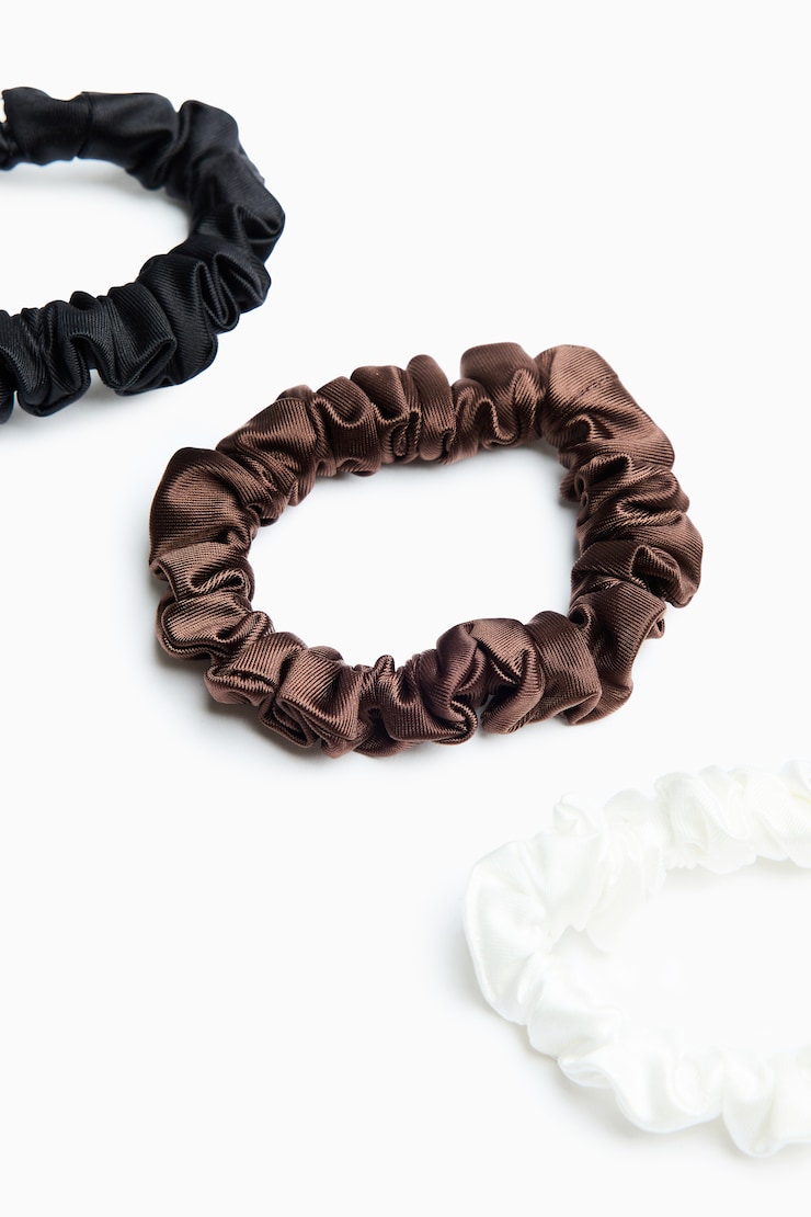 Set of 3 Mini Scrunchies, Jet Black/Armadillo Brown/White, large