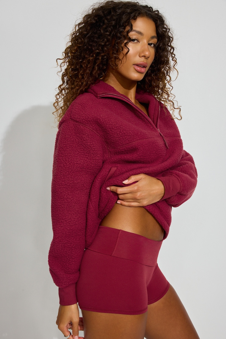 Sherpa Mock Neck Half Zip Sweater Burgundy | Garage