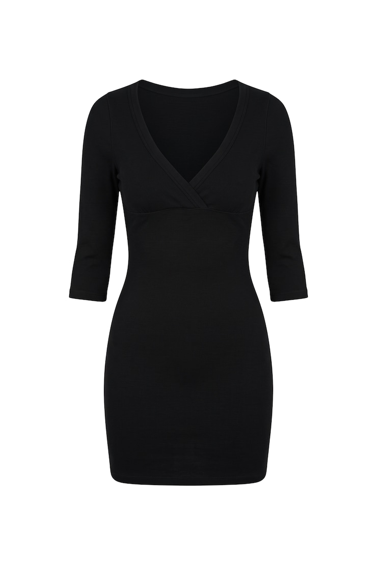 Surplice Wrap Mini Dress, Jet Black, large