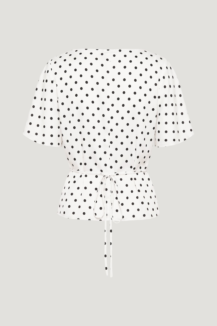 Farra Satin Blouse White w/ Black Polka Dots large