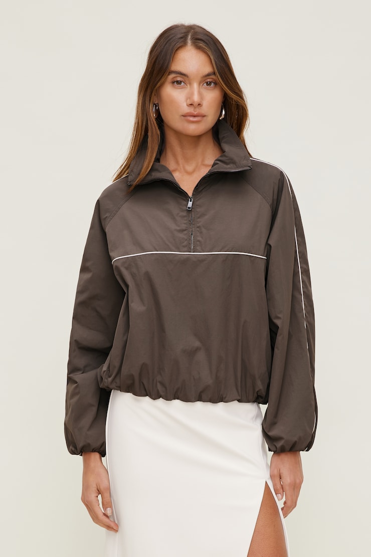 Anorak coupe-vent à passepoil Brun velours expresso large