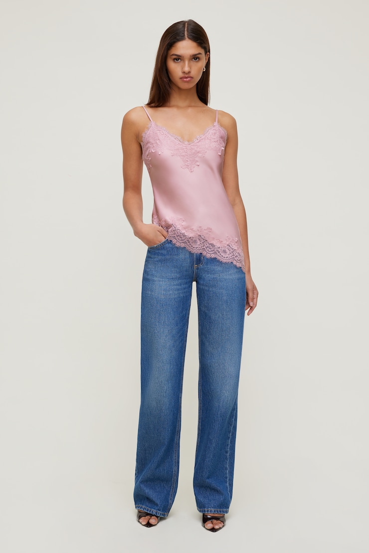 Cassie Asymmetric Lace Satin Cami Bleached Mauve Pink large