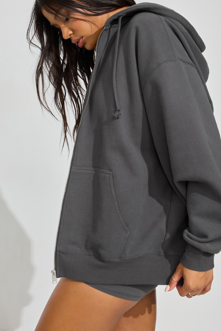 SoftTerry Oversized Zip-Up Hoodie, Burnt Ash Grey, large