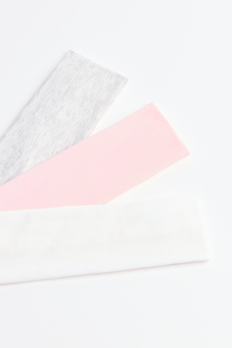 Set of 3 Stretchy Headbands, Pink Wink/Grey/White, large