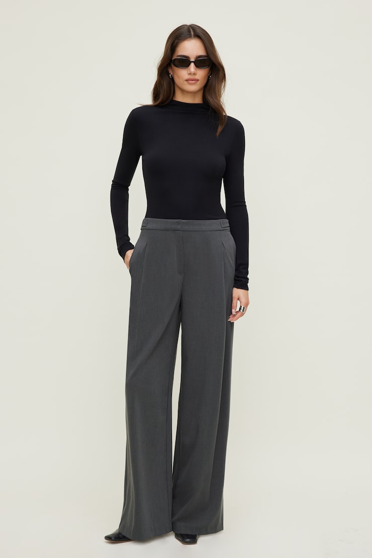 Mock Neck Long Sleeve Top Jet Black large