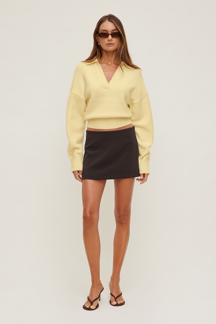 Audrey Cinched Polo Sweater Pale Yellow large