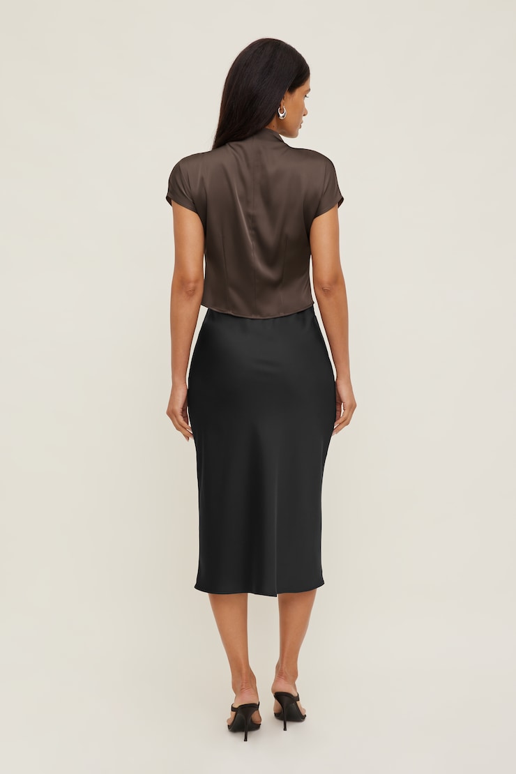 Ella Layered Satin Blouse Light Mocha Brown large