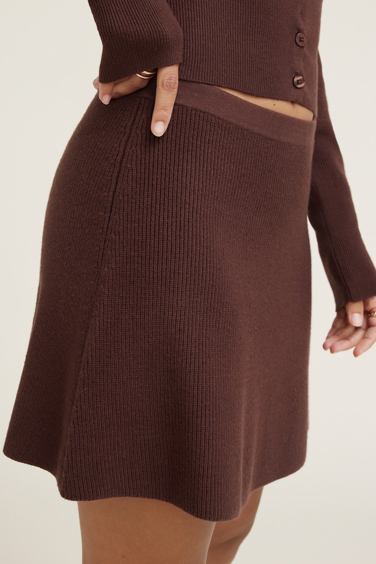 A Line Rib Knit Mini Skirt Bitter Chocolate Burgundy large