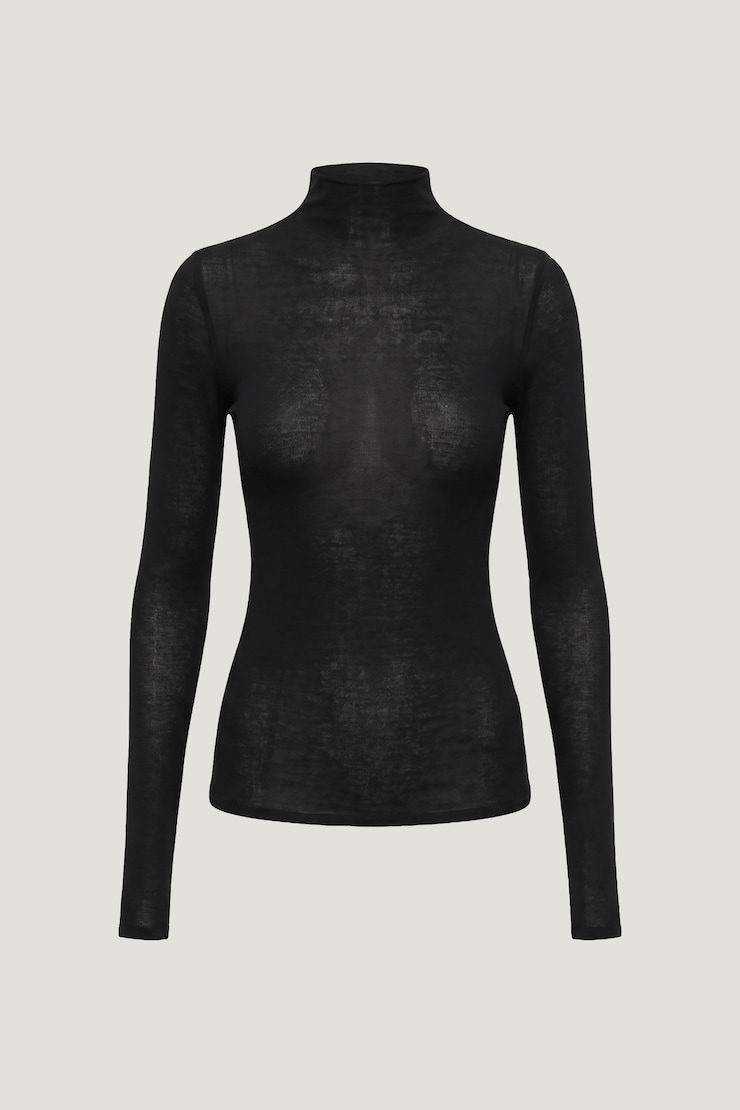 Sheer Mock Neck Sweater Jet Black large