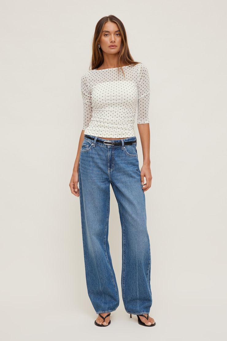 Maude Mesh Top White w/ Black Polka Dots large