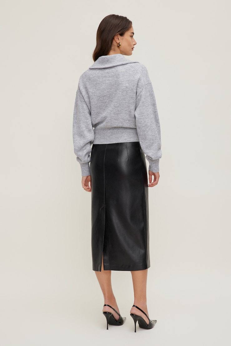 Sage Funnel Neck Zip Sweater Light Grey Mix large