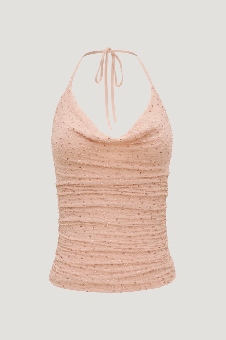 Beaded Mesh Halter Top Paloma Spritz Pink large