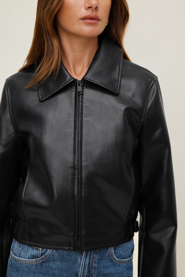 Faux Fur Collar Leather Jacket