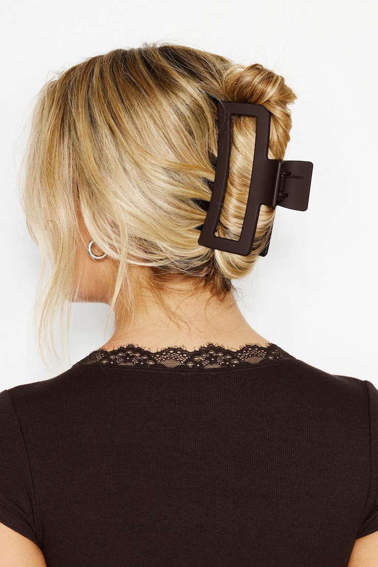 Oversized Rectangle Claw Clip, Chocolate Mousse Brown, large
