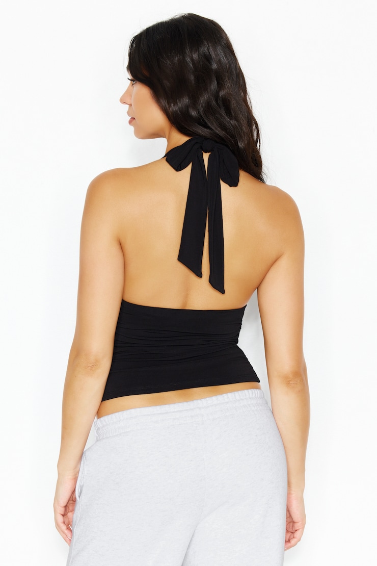 Ruched Pixie Halter Top, Jet Black, large