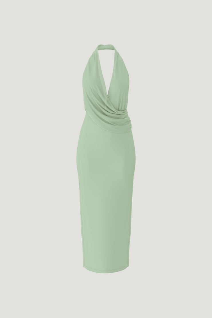 Plunge Mesh Maxi Dress Macaroon Mint Green large