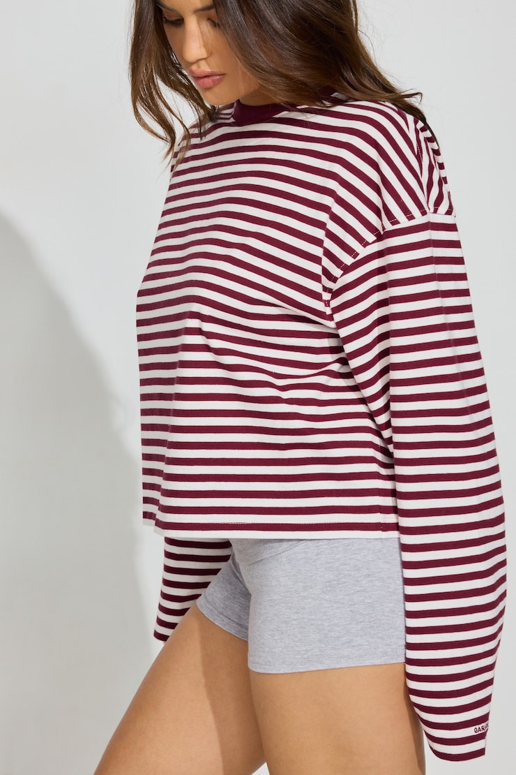Fluid Long Sleeve Crewneck, Sour Cherry Burgundy/Snow White Stripes, large