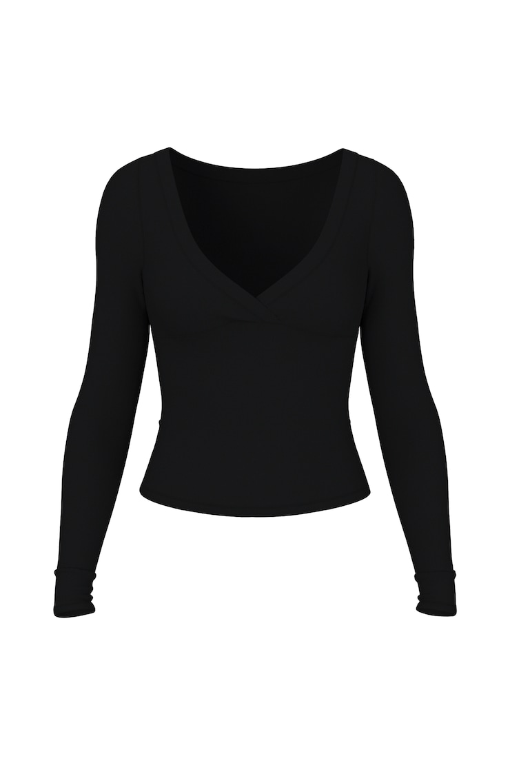 SnatchRib Crossover Longsleeve Top, JET BLACK, large