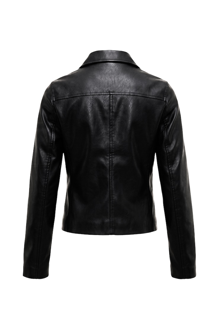 Faux-Leather Worker Jacket, Jet Black, large