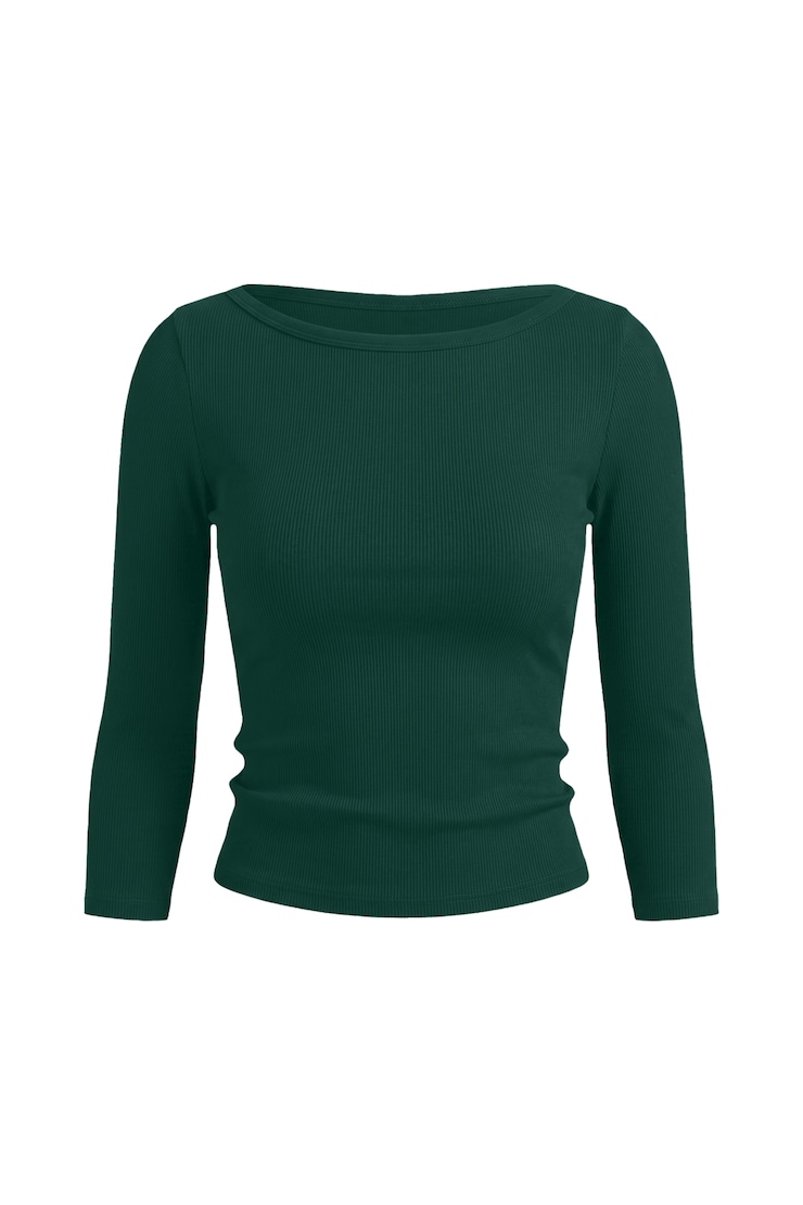 SnatchRib 3/4 Sleeve Top, Green Envy, large