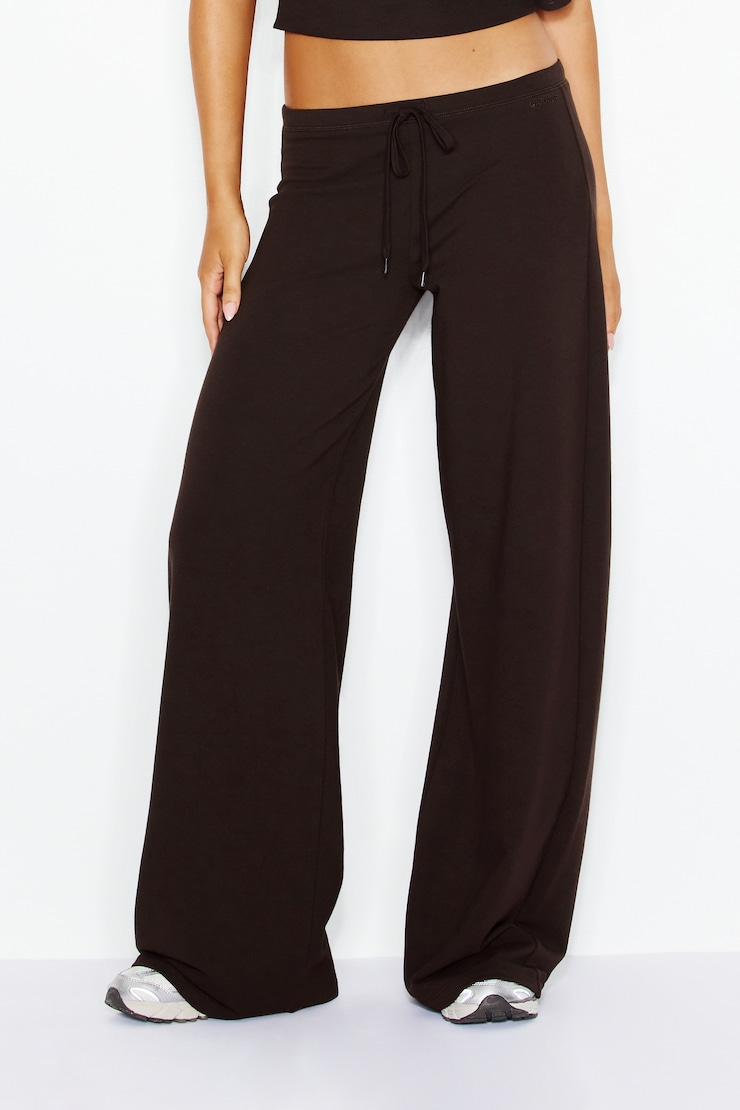 StretchTerry™ Wide Leg Pants, Chocolate Mousse Brown, large