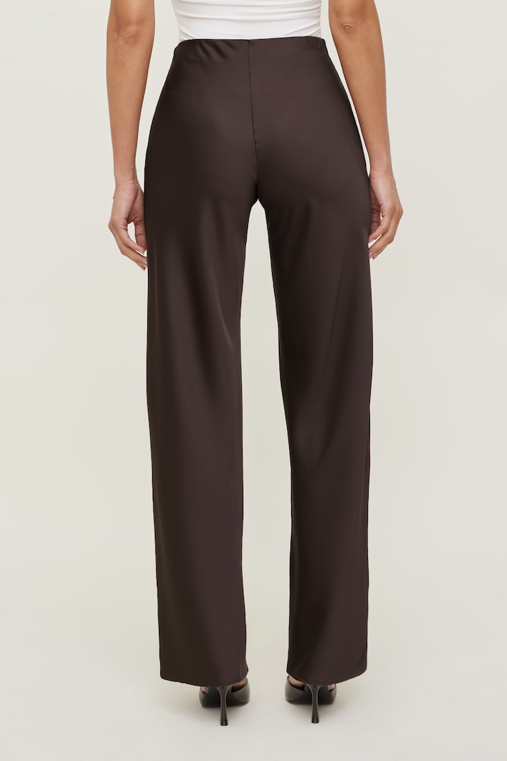 Izzy Wide Leg Satin Pants Java Brown large