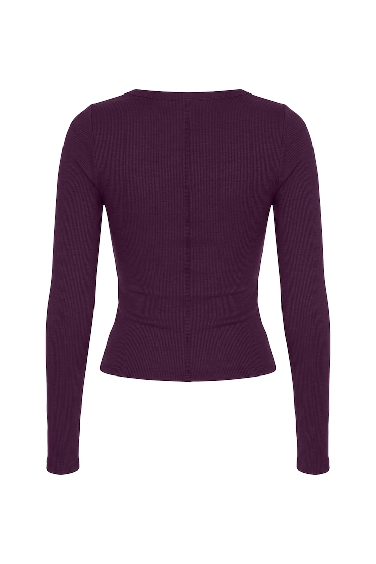 SnatchRib Scoop Neck Longsleeve Top, Wild Berry Maroon, large