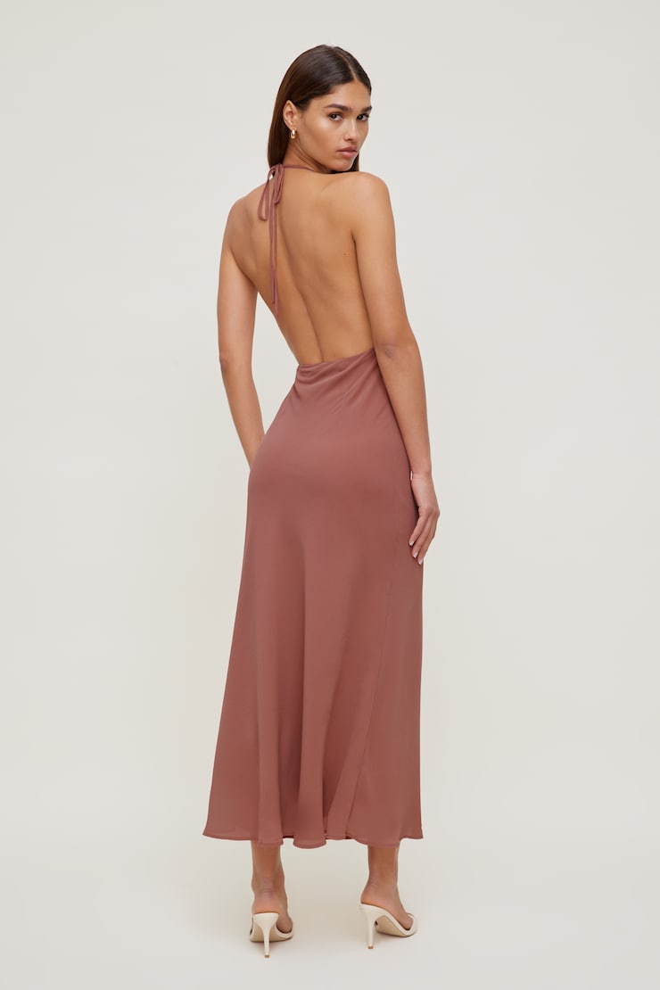 Plunge Cowl Neck Maxi Dress Withered Rose Pink large