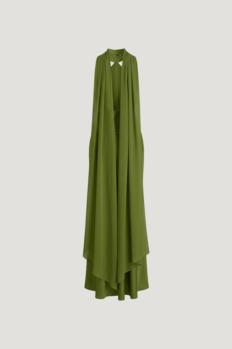 Halter Scarf Satin Maxi Dress Calla Green large