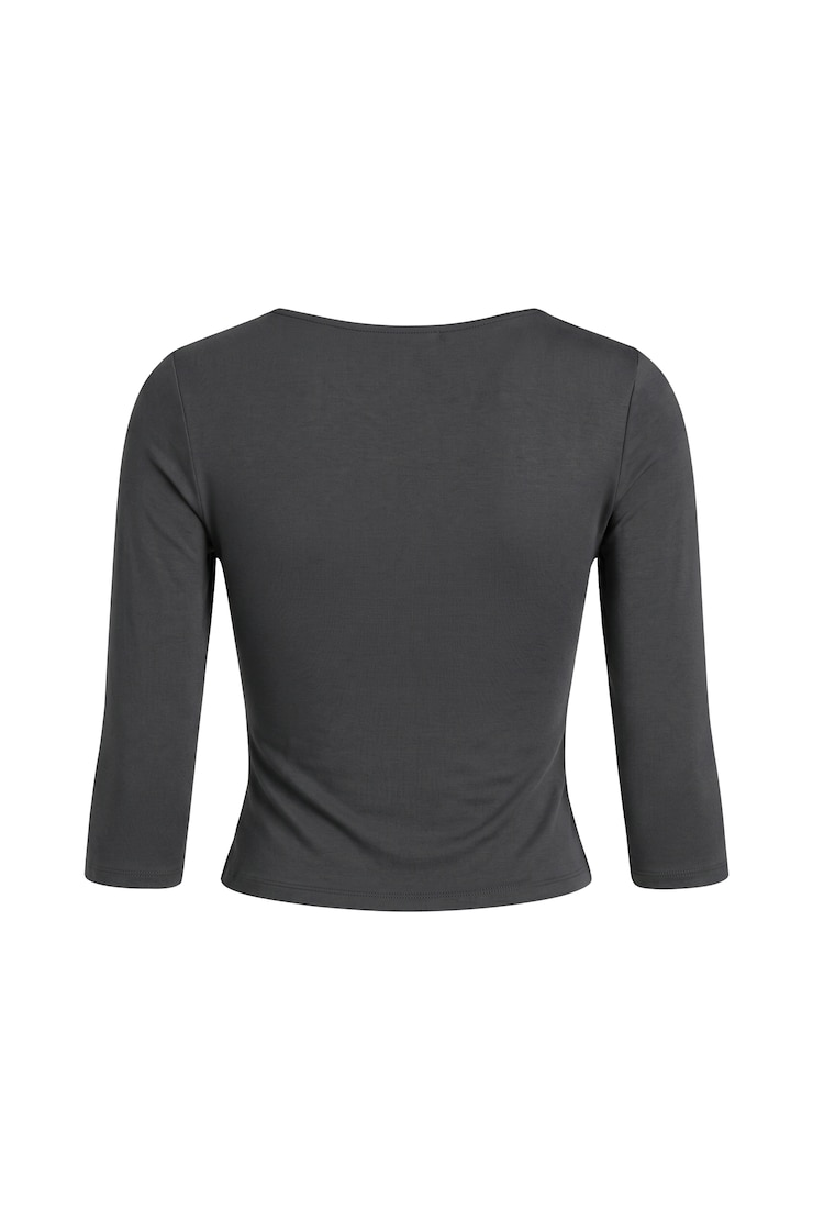 Plunge 3/4 Sleeve Top, Forged Iron Grey, large