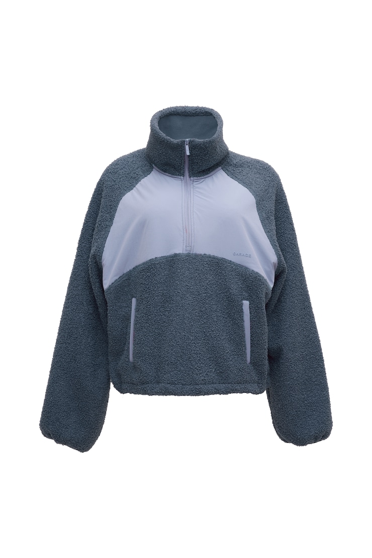 Sherpa Mixed Media Half Zip Jacket, Heated Indigo, large