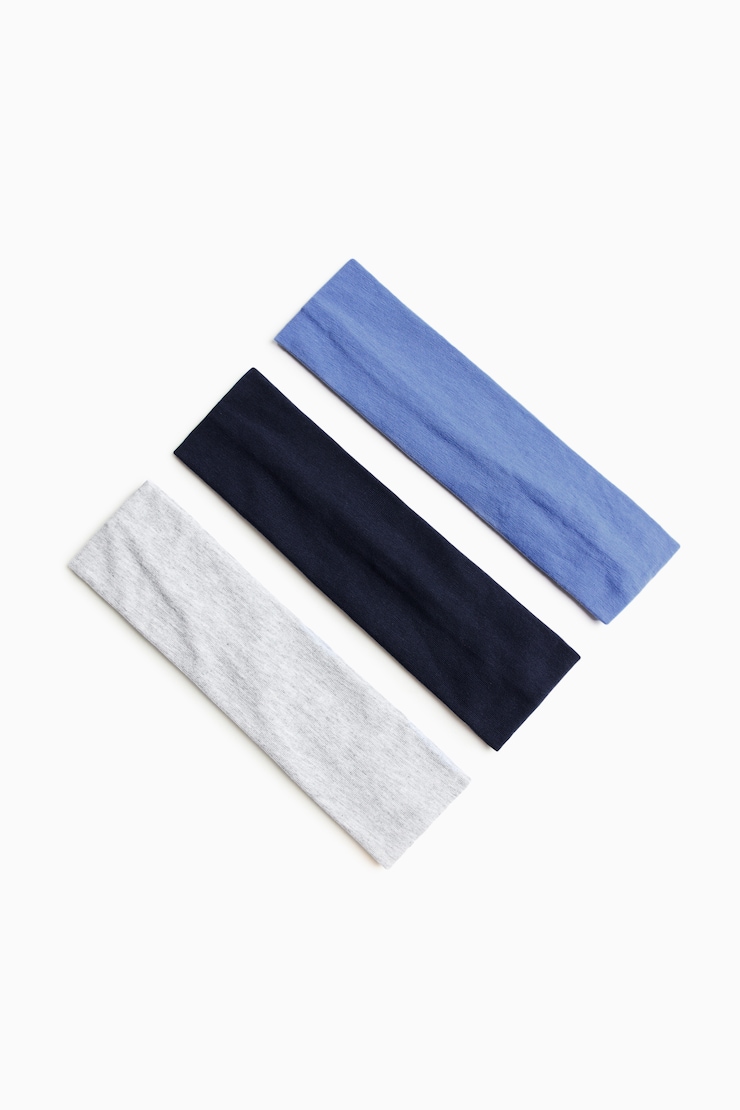 Set of 3 Stretchy Headbands, Periwinkle Blue/Navy/Grey, large