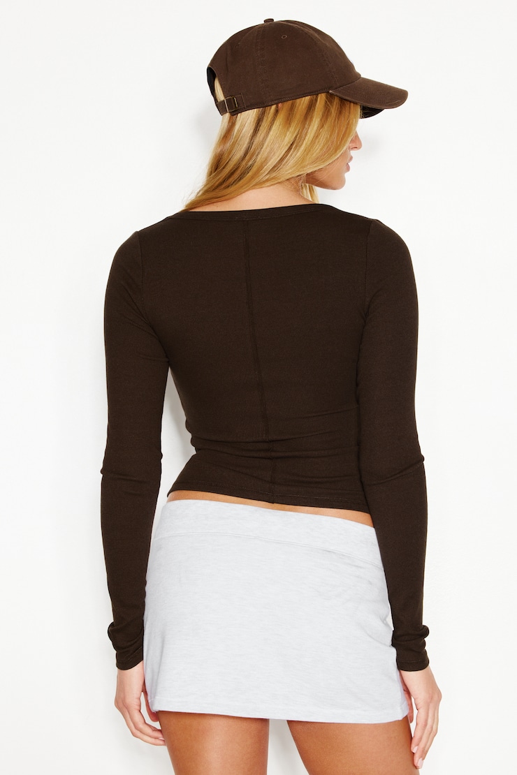 SnatchRib Scoop Neck Longsleeve Top, Armadillo Brown, large