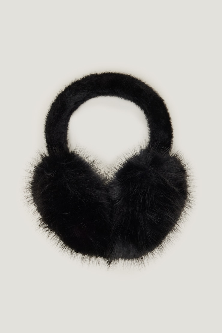 Allover Faux Fur Earmuffs Jet Black large