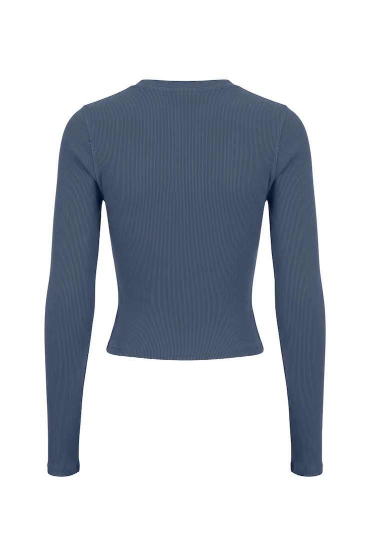SnatchRib Crewneck Henley Long Sleeve Top, Heated Indigo, large