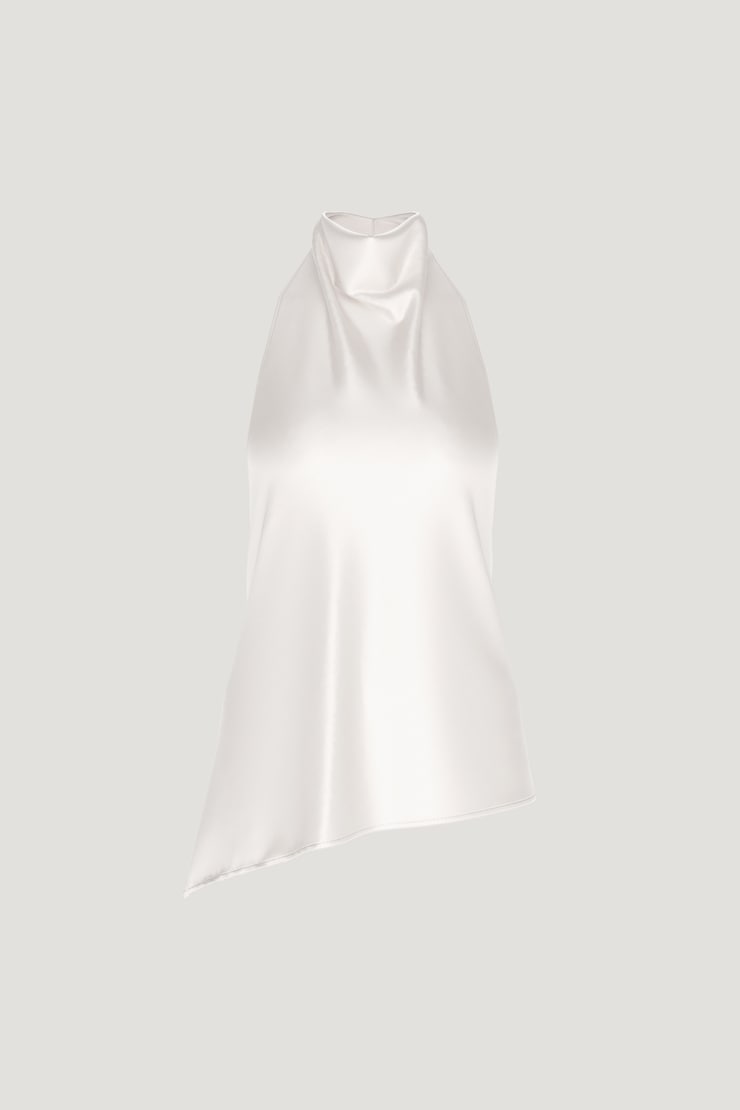 Asymmetric Satin Halter Blouse Sea Salt Cream large