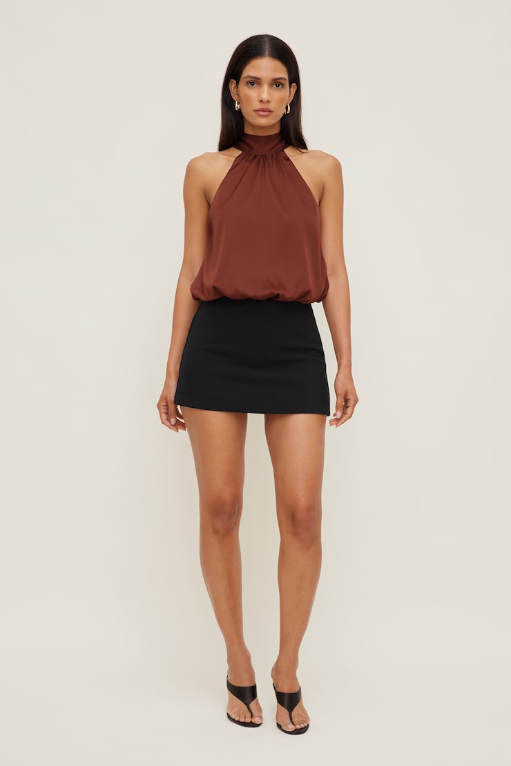 Paloma Bubble Satin Halter Blouse Dark Paprika Burgundy large