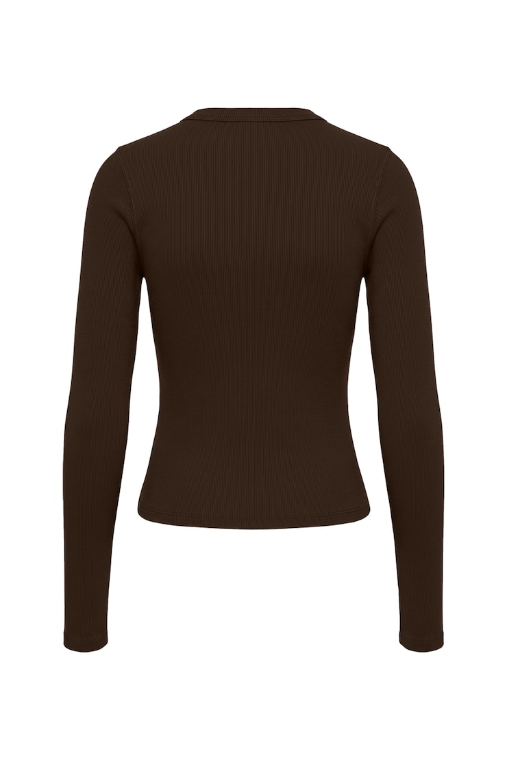 SnatchRib Crewneck Henley Long Sleeve Top, Armadillo Brown, large