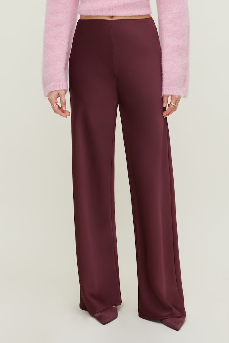 Izzy Wide Leg Satin Pants Zinfandel Burgundy large