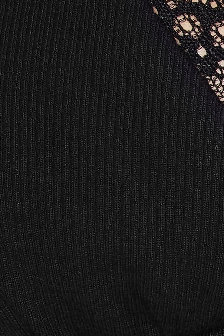 T-shirt à col plongeant et bordure en dentelle SnatchRib, Noir encre, large