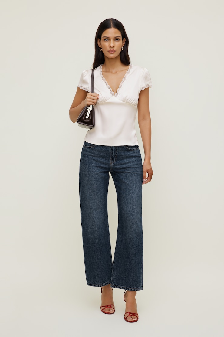 Lace Trim Satin Blouse