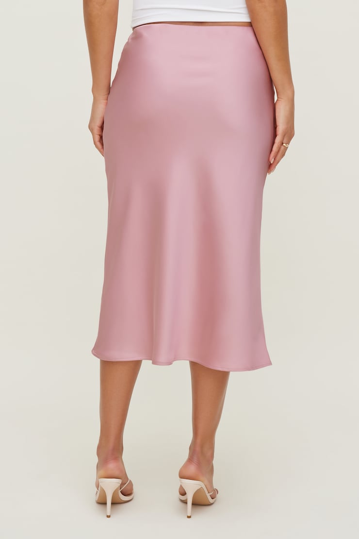 Jupe midi en satin Delila Rose mauve délavé large